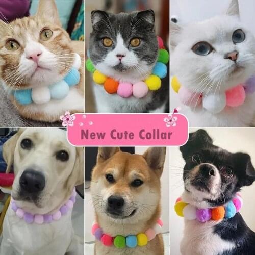 2021New Cute Collar For Cats Dog Collar Plush Ball Dog Collar Cat Necklace Sweet Pet Scarf Cute Pink Puppy Neck Strap 20-55cm