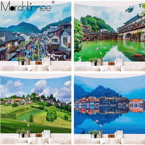 Europe Country Town Wall Hanging Tapestry Water City Hd Scenery Beach Towel Nature Beautiful Ancient Town Tenture Mural Carpet