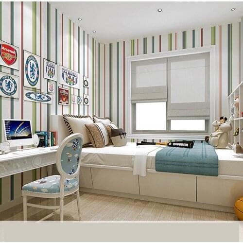 Wallpaper Blue Mediterranean Style Childrens Room Boy Bedroom Living Vertical Stripe TV Background Vinyl (PVC) W