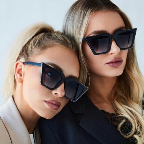 Retro Sexy Square Oversized Sunglasses Women Luxury Vintage Metal Cat Eye Sun Glasses Unique Glasses Black Blue Shades UV400