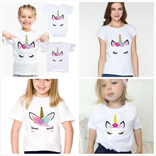 Family Matching Outfits Look Mom Son Kids Baby Unicorn Tops Summer Boy Girl Short Sleeve Tshirt Rompers Mother Daughter Clothes