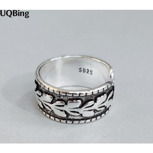 Wholesale 925 Sterling Silver Wide-faced Embossed Olive Leaf Ring Open 925 Sterling Silver Ring Women Jewelry