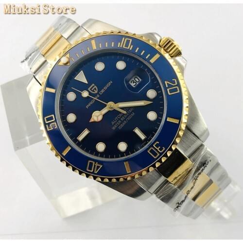 PAGANI DESIGN 43mm mens waterproof watches sapphire glass date ceramic bezel blue dial luminous NH35A movement mens watch