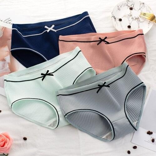 Sale Women Cotton Underwear Lace Bowknot Briefs Sexy Lingerie Simple Causal Girls Panties For Below 65kg