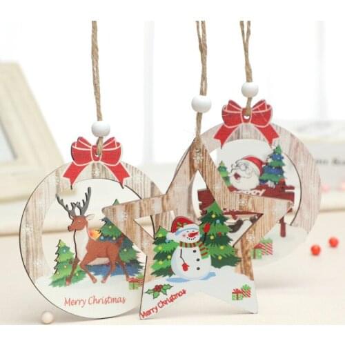 Christmas Wooden Pendants Xmas Hanging Ornament Christmas Tree Decoration For Home New Year Natal Noel Navidad Party
