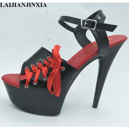 New Location filming comfort feeling super thick with sandals, fish mouth sandals 15 cm high with fine belt Dance Shoes