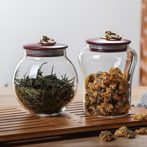 Glass sealed can petal can Pu'er tea cans wooden lid household coffee bean storage tank tea organizer coffee storage