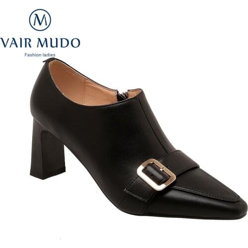 Women Pumps HIgh Heels Elegant Black White Solid Black White Genuine Cow Leather Sewing Spring/Autumn Female Footwear WM-X97-C