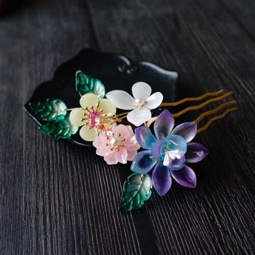 Fashion Flower Hair Fork Clip Stick Hair Side Comb Hairpin Hair Sticks For Girls Women Banquet Hair Jewelry Hair Accessories
