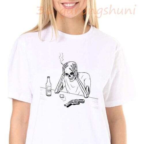 Zombie face Skull Punk vintage graphic T Shirt Women Fashion Casual Short Sleeve Sun Flowers T shirts Chemise Femme Tops 2020