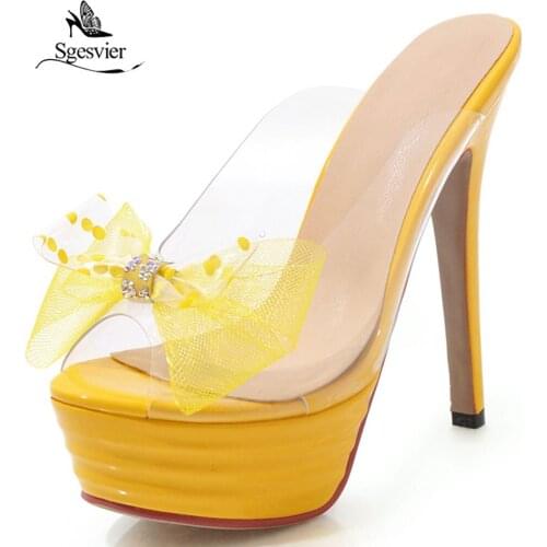 Sgesvier 2019 Fashion Super High Heel Party Shoes Summer Lady Platform Transparent Clear Slides Butterfly-knot Stiletto Sandals