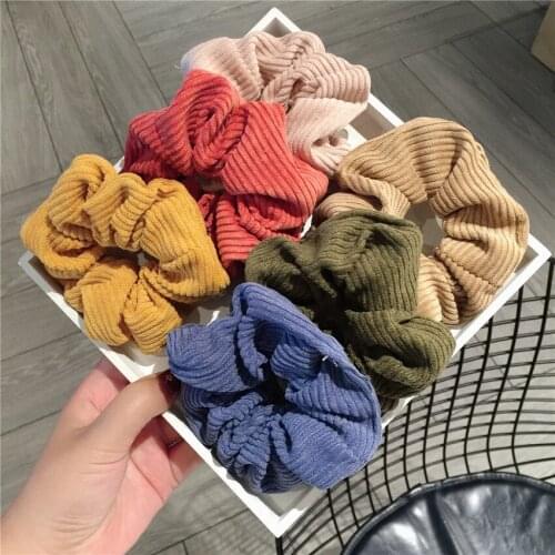 Women Corduroy Big Hair Scrunchies Solid Soft Vintage Hair Gums Striped Fabric Rubber Bands Hair Accessories