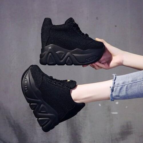 Breathable Air Mesh Chunky Sneakers Women 2021 Spring Summer Knitted Height Increasing Shoes Woman White Casual Footwear