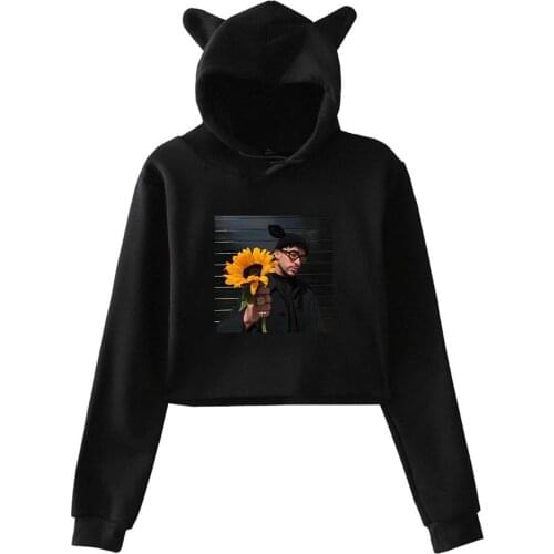 Womens Hoodies with Cat Ears Fashion Musician Portrait Print Long Sleeve Loose Sweatshirts