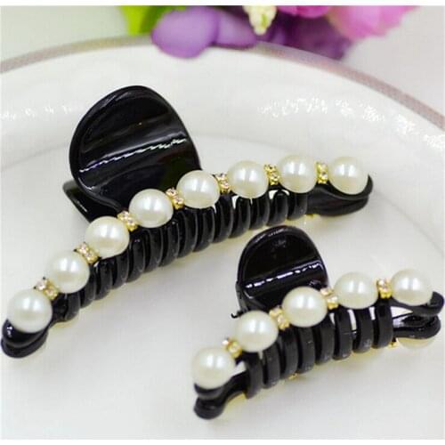 1PC Emulational Pearl Top Gripper Hairpins Crystal Rhinestone Hair Clip Hair Crab Plastic For Women Clamp Barette