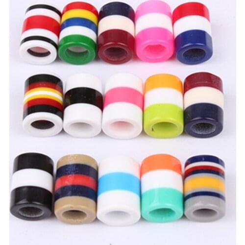 10PCS Colorful Resin Dreadlock Beads Rainbow Stripes Pattern Hair Braid Dread Cuff Clip 14mm Tube Braiding Styling Tool