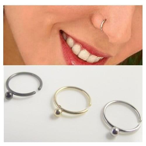 2Piece Medical Titanium Gold Silver Ball Nose Hoop Nose Rings clip on nose stud ring Body Piercing Jewelry For Women Bijoux
