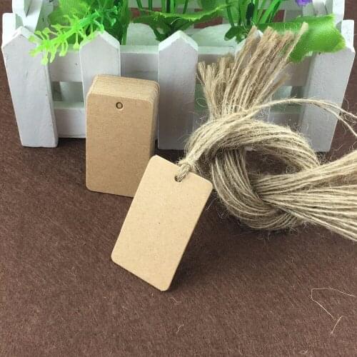 200PCS 5x3cm Square Brown White Kraft Paper Tags Luggage Wedding Note DIY Scrapbooks Blank Tags with 200pcs string