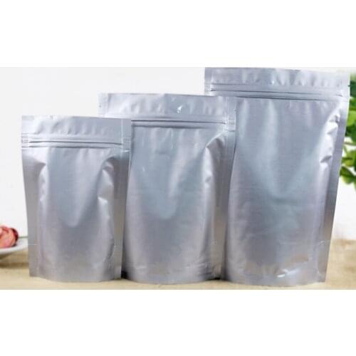 50pcs Stand up Aluminium Foil Zip Lock Bag Silvery Metallic Plastic Packaging Pouch for Food Tea Candy Snack Seal Storage Bags