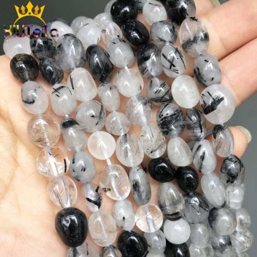 8-10mm Natural Irregular Black Quartz Rutilated Beads Smooth Loose Beads For Jewelry Making DIY Ear Studs Bracelet Accessories