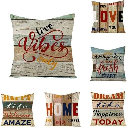 Retro Style Decorative Pillowcase Letters Graffiti Print Living Room Sofa Car Cushion Cover Linen Material Pillow Case 45*45cm