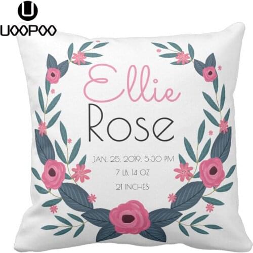 Custom Baby Pillow Cover Girl Birth Square Wreath Flower Pillow Case Printed Polyester Canvas Decorative Sofa Cushion Covers
