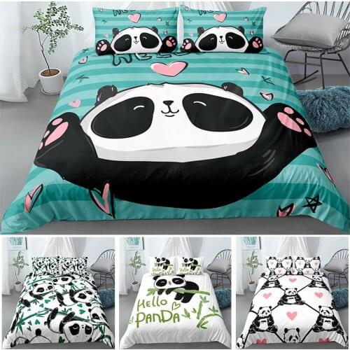 3D Panda Bedding Set Cute Comfortable Bed Linens Pillowcase Custom Bed Sets For Baby Child 2/3pcs Kawaii Kids Duvet Cover