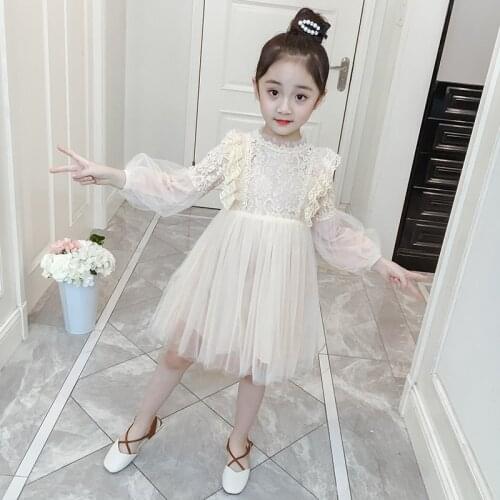 Qunq Lace Flower Girls Dress 2021 New Thick Warm Winter Kids Party Clothes Long Sleeve Mesh Children Princess Spring Dresses