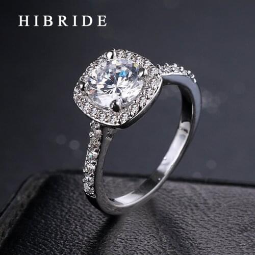 HIBRIDE Trendy Women Wedding Rings For Party Clear Rhinestone Stainless Steel Ring Fashion Jewelry QSP0010-22