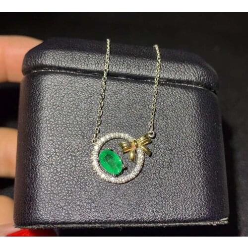 Emerald necklace Natural Real Emerald Pendant Solid S925 Sterling Silver For Women Colour Gem Stone Fine Jewelry