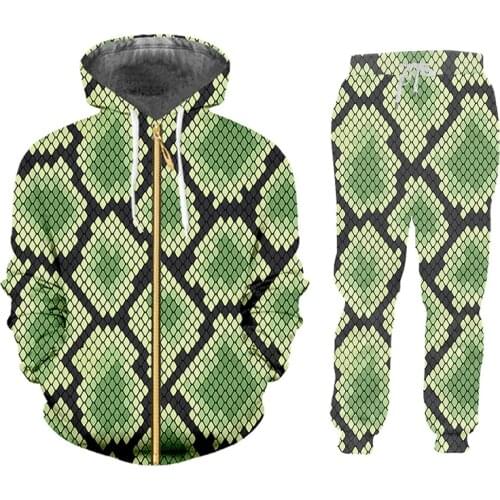 IFPD Hoodie And Jogging Pants Suit Large Size Mens 2 Pcs Set Casual Animal Cosplay 3D Printing Snake Scale Print Tracksuits
