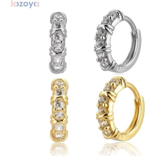 LOZOYA 925 Sterling Silver Twist Zircon Huggies Women Middle Loops Hoops Piercing Luxury 2021 Fine Jewelry For Rock Punk Women