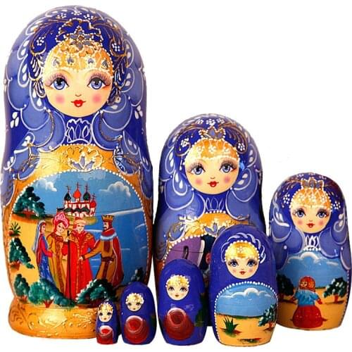 7pcs/set Girl Nesting Dolls Basswood Seven Layers Russian Wooden Dolls Home Office Ornament Gift Toy