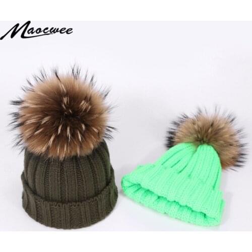Pompoms Fur Knitted Winter Hats For Women Pom Poms Skullies Beanies Thick Winter Hats Fluffy Ball Female Beanies Caps Warm Hat