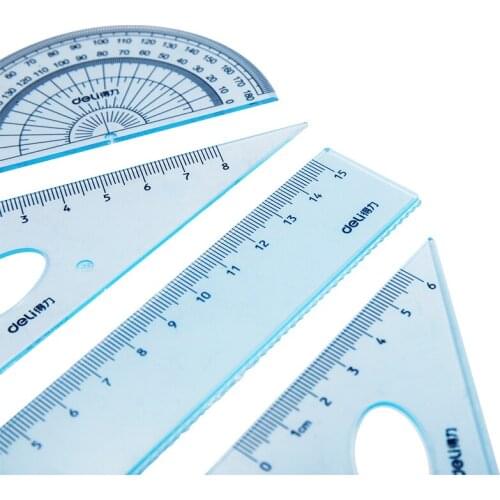 4pcs / set of Deli 72001 color multi-functional drawing combination ruler + triangle plate + protractor, student office supplies