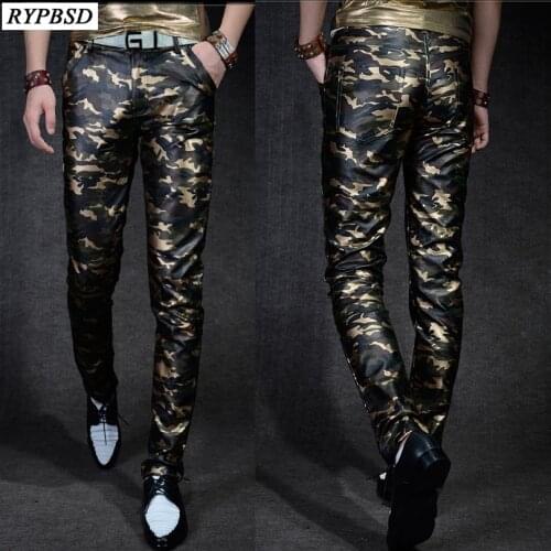 Men 's Leather Trousers Slim Fit Camouflage Pants Men Autumn New Fashion Casual High Quality PU Faux Leather Pants Military Men