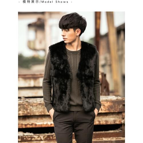 Men Real genunie natural rabbit fur vest mens fashion V-neck Gilet warm winter custom any size