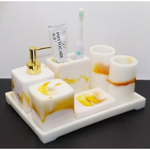 Bathroom Accessories Set Resin Material Soap Dispenser Toothbrush Holder Gargle Cups Soap Dish 5/6/7 Pieces Set Wedding Gifts