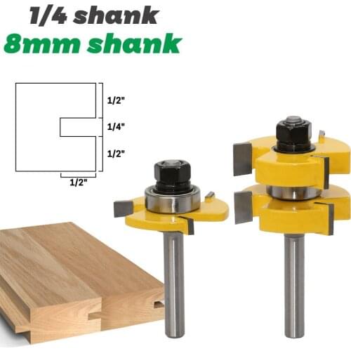 2pc 8mm Shank Tongue & Groove Router Bit Set - Large Stock up to 1-1/4" Woodworking cutter Tenon Cutter for Woodworking Tools