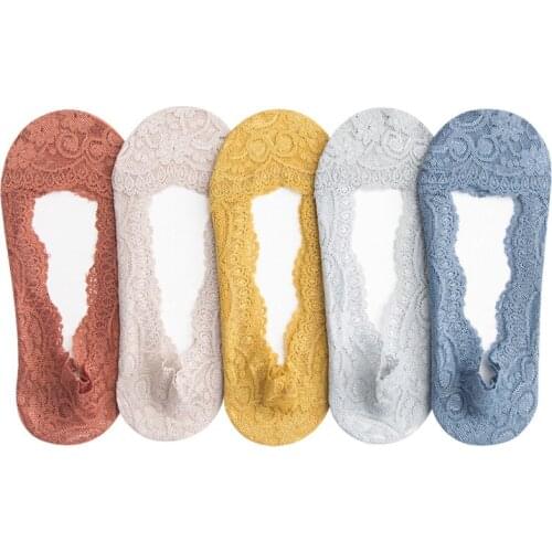 5Pair Invisible Non-slip Socks Women Slippers Woman Girls Slippers Socks Short Lace Boat Socks Breathable Summer Meias