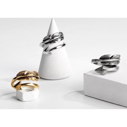 New Retro Feather Arrow Opening Rings For Men Women Anniversary Couple Jewelry Simple Fashion Tail Ring Unisex