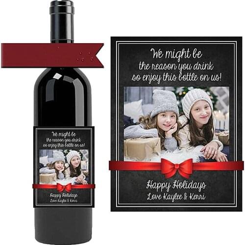Custom photo Wine Bottle Label,Christmas gift for parents,holiday present from kids,we might be the reason you drink,Spread love