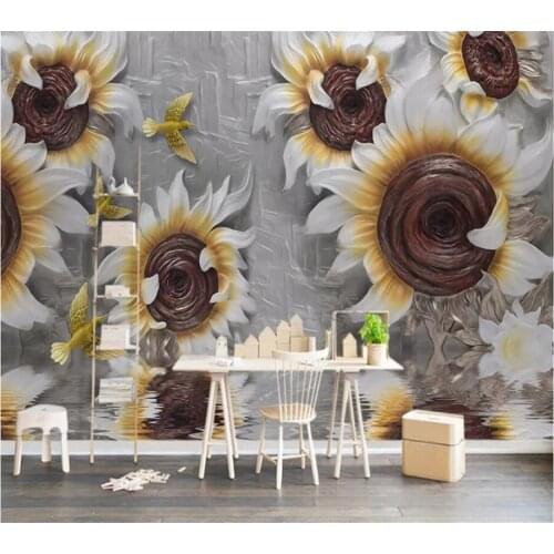 Custom wallpaper 3D embossed stereo murals sunflower flower rich TV background wall living room bedroom 3d обои cafe wall paper