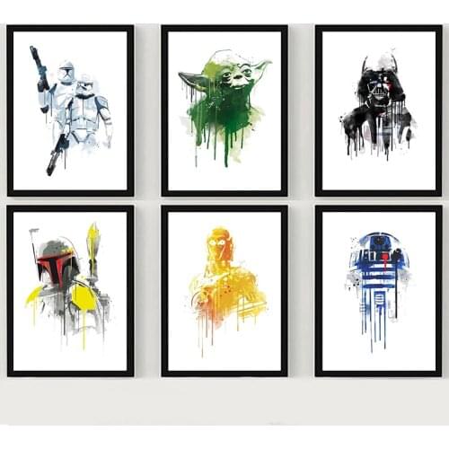 Disney Movie Star Wars Canvas Painting Yoda Darth Vader Sith Trooper Boba Jango Posters Prints Hd Wall Art Pictures Room Decor