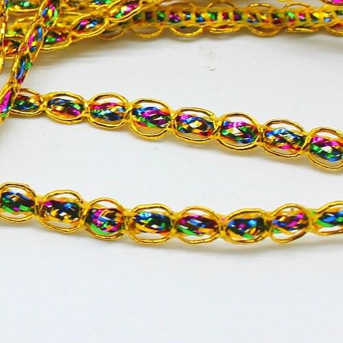 Rainbow Lace Ribbons Gold Appliqued Lace Trims 25 Yds Gold And Silver Cosplay Crochet Colored Lace Braid Wholesale 0.6CM