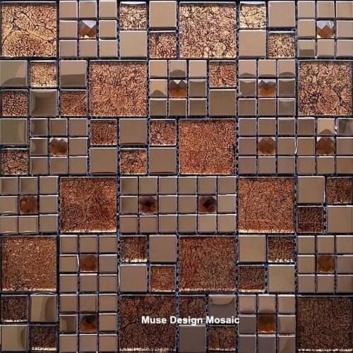 Retro European Metal Gold Foil Mirror Glass Mosaic Tile, Showroom display bathroom Shower Waistline fireplace brick Wall tile