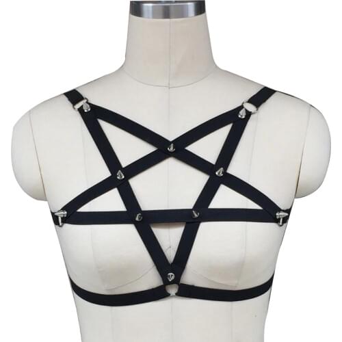 Christmas Clothing pentagram Harness women cage bra body bondage harness gothic Custom witchy liga exotic crop top harnes