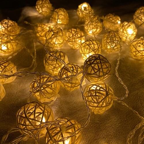 Christmas Lights String 3M 20Leds 4cm Battery Power Rattan Ball LED Garland Fairy Light for Holiday Decoration Luces De Navidad