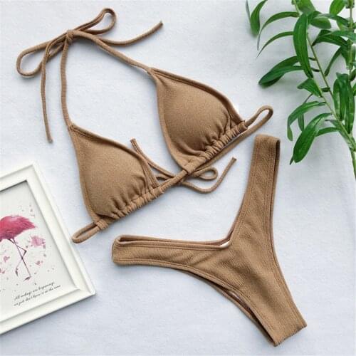 Sexy Thong Bikinis Women Push Up Strap Halter Swimsuit Summer Pool Set Tie Dye Summer Beach Wear