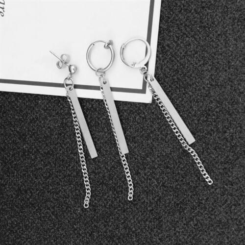 KPOP DNA Korean V Jimin Chain stainless steel Stud Earring Long Tassel Men Women Bangtan Boys Korean Jewelry
